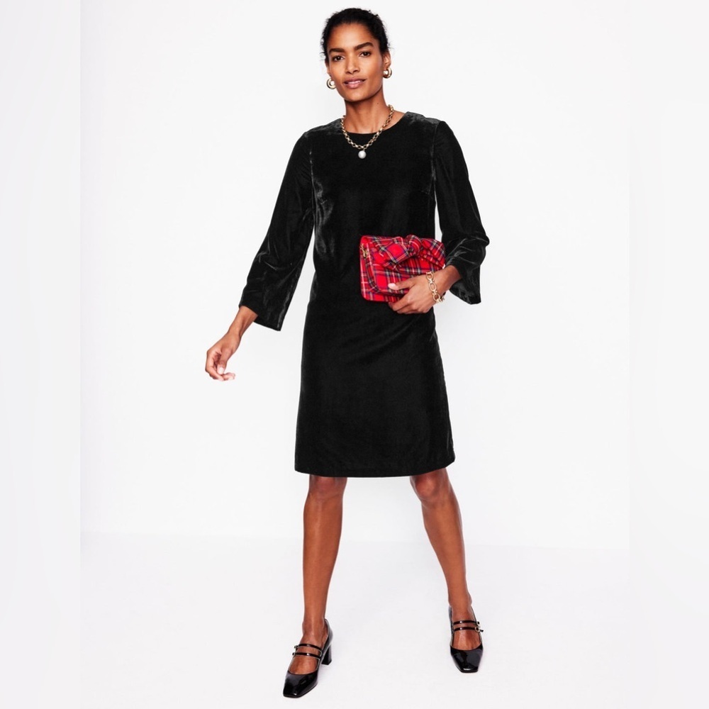 Boden Velvet Black Sheath Dress 6R | Elegant‎ Bell Sleeves Cocktail Party